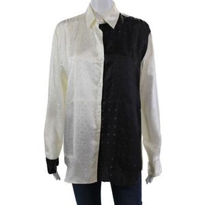 Kimberly Taylor Womens Polka Dot Collared Button Up Blouse Top Cream Size M